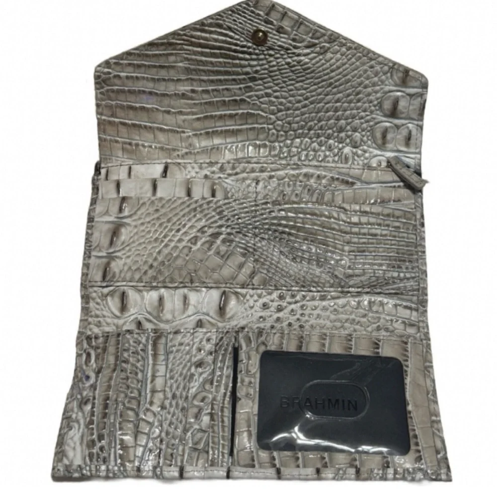 Elegant Brahmin Silver Crocodile Embossed Satchel and Wallet Set